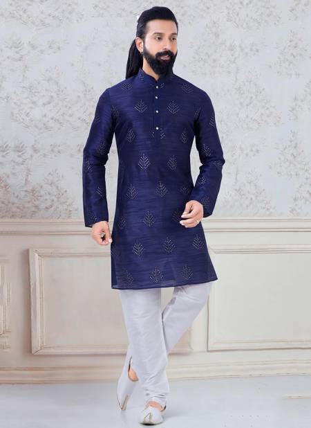Navy Blue Colour Fancy Festive Wear Designer Latest Kurta Pajama Mens Collection Ks 1108